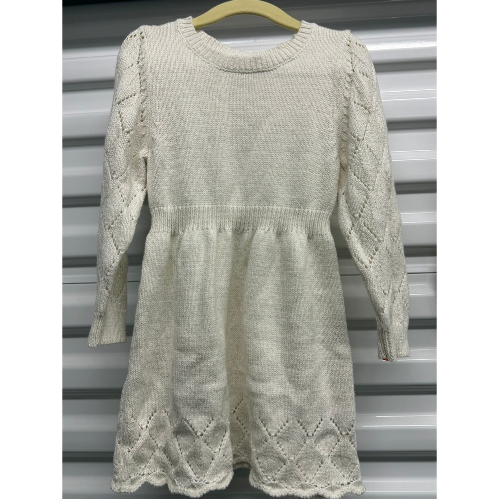 Cat & Jack Toddler Girls Cream Metallic Shimmer Knit Sweater Dress 3T Holiday